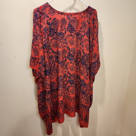 VAN KLEE red Print Covel All Tunic top Kimono - Picture 6 of 10